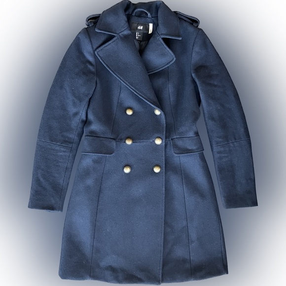 H&M Navy Wool-blend coat - Size 2 - Picture 1 of 7